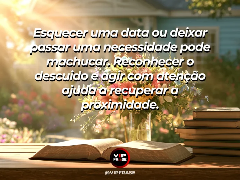 Mensagem sobre família e o valor de reparar um descuido, com vaso reparado e flores frescas na bancada.