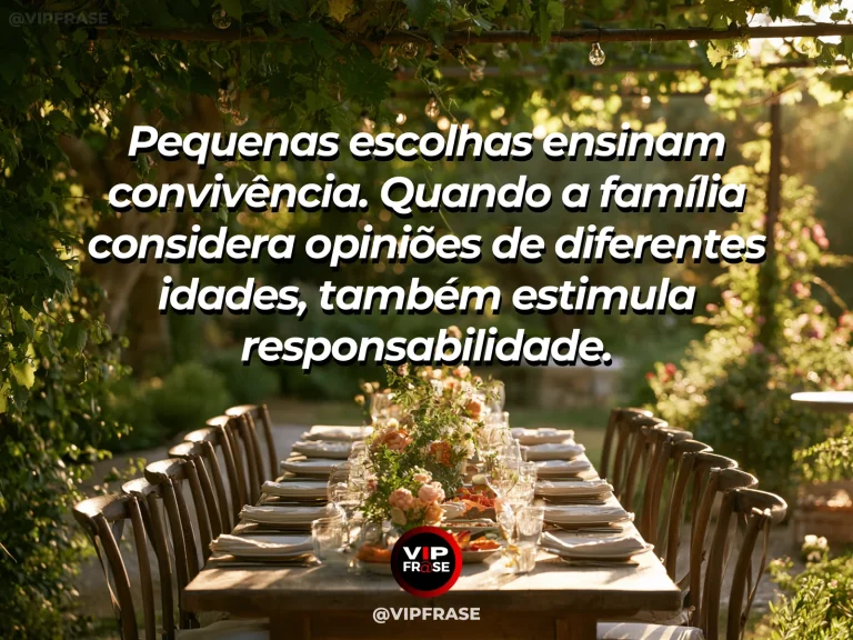 Mensagem sobre participação familiar com gerações escolhendo plantas.