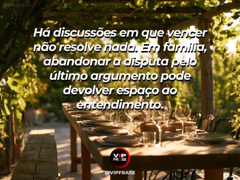 Mensagem sobre família e quando o orgulho perde espaço, com duas cadeiras equilibradas sob árvore florida.