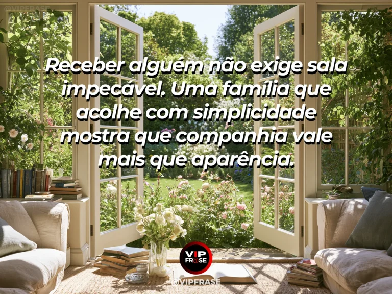 Mensagem sobre hospitalidade familiar em casa simples de portas abertas.