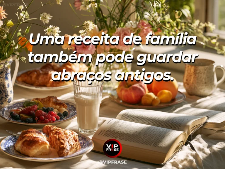 Mensagem sobre receitas de família com gerações cozinhando juntas.