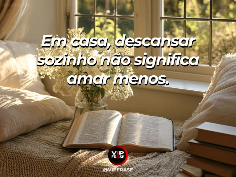 Mensagem sobre descanso individual em família com canto de leitura ensolarado.