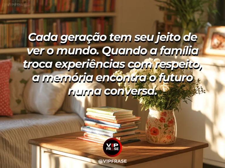 Mensagem sobre aprendizado entre gerações com álbum de família.