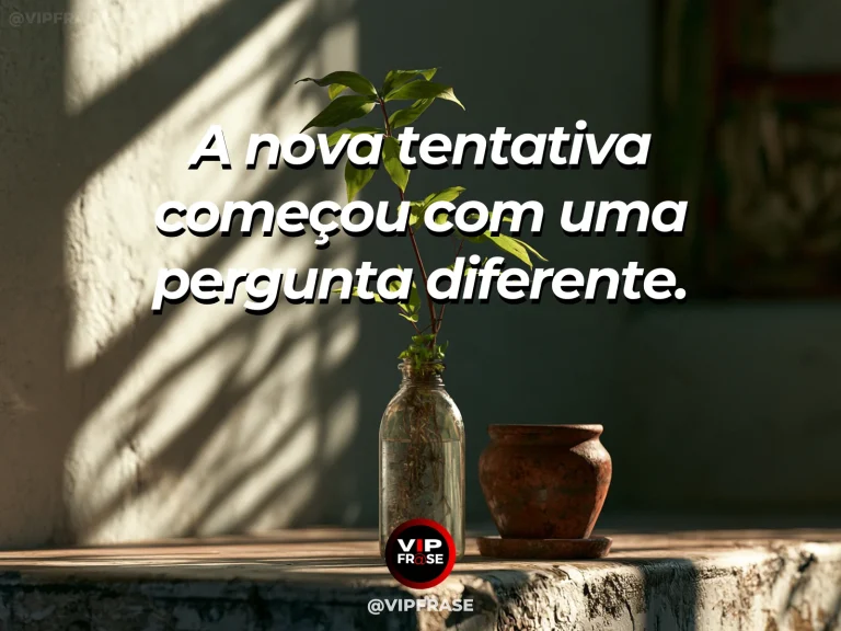Mensagem de recomeço sobre uma nova pergunta antes de tentar novamente, em caderno limpo e lupa junto a uma janela de jardim.