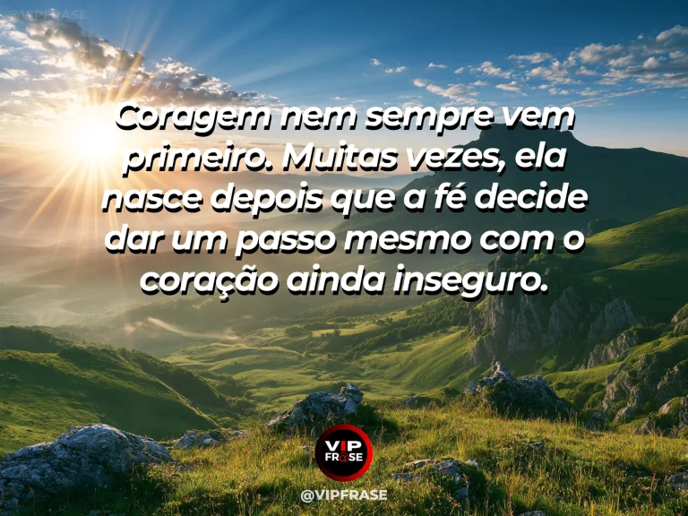 Frase de fé sobre coragem para dar o primeiro passo, com ponte suspensa sobre vale tropical exuberante.