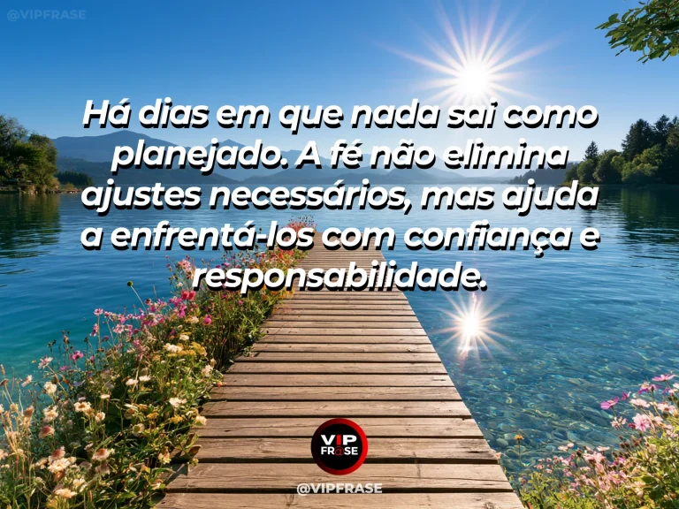 Arte com frase de paz sobre fé e tranquilidade diante das mudanças, em cenário de montanhas refletidas em lago após chuva passageira.