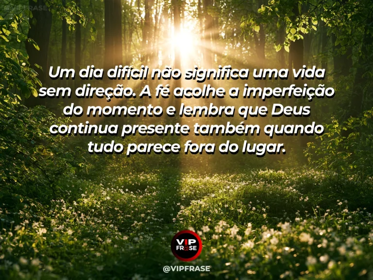 Mensagem de fé sobre acolher dias imperfeitos, com jardim botânico exuberante após chuva.
