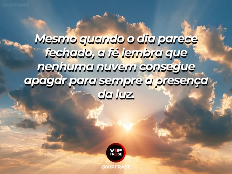 Frase de fé com campo alpino com flores sob nuvens densas e um facho de sol atravessando o céu.