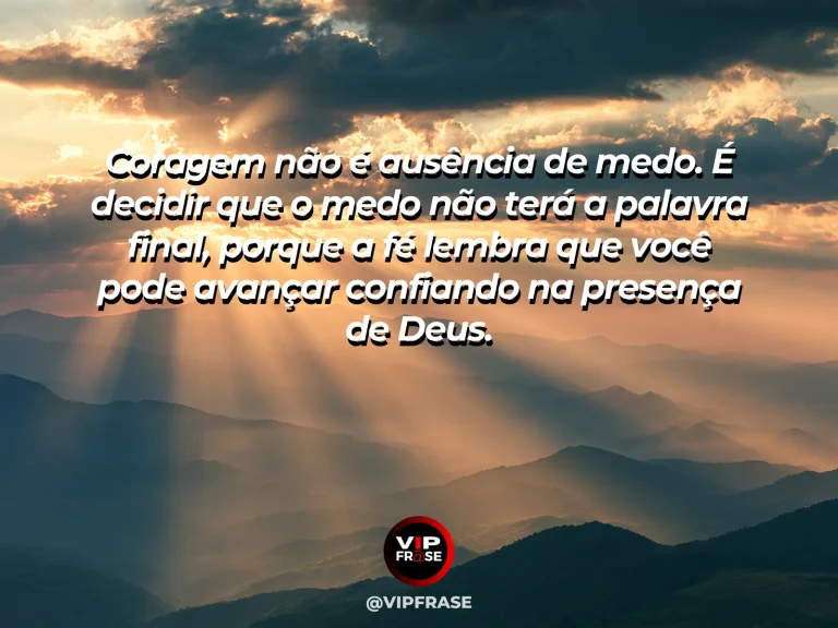 Mensagem de fé sobre enfrentar o medo com coragem, com ponte suspensa sobre vale verde com cachoeiras ao fundo e luz forte adiante.
