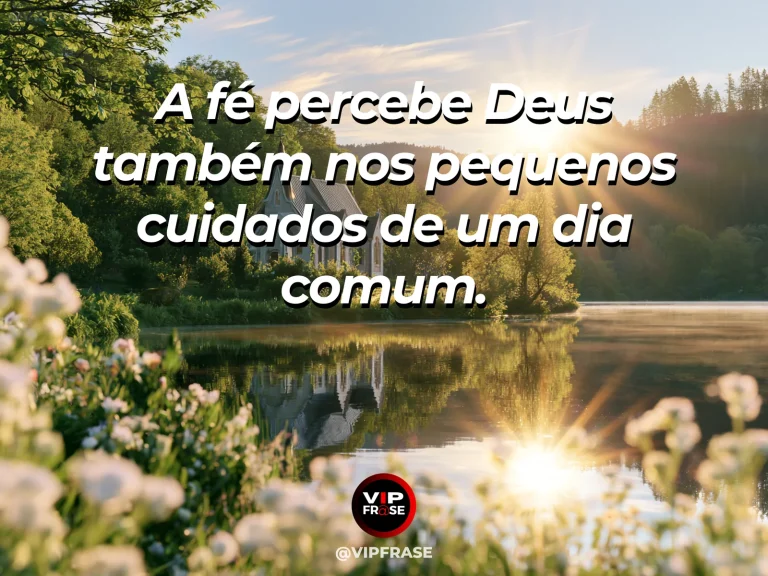 Mensagem de fé sobre fé e gratidão pelos pequenos cuidados, com folhas verdes com gotas de orvalho iluminadas pelo sol.