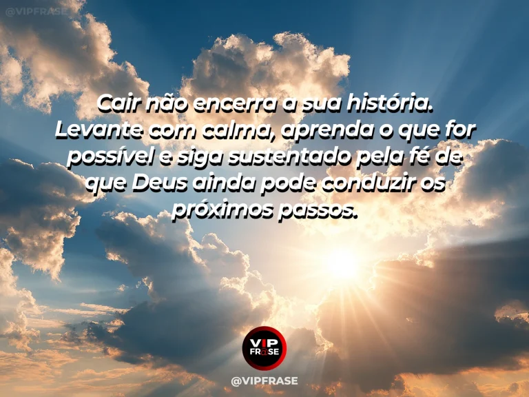 Mensagem de fé sobre seguir depois de uma queda, com rio claro atravessando um cânion colorido.