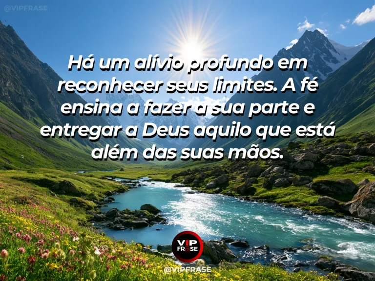 Mensagem de fé sobre soltar o que não pode controlar, com rio largo e tranquilo seguindo entre montanhas verdes.