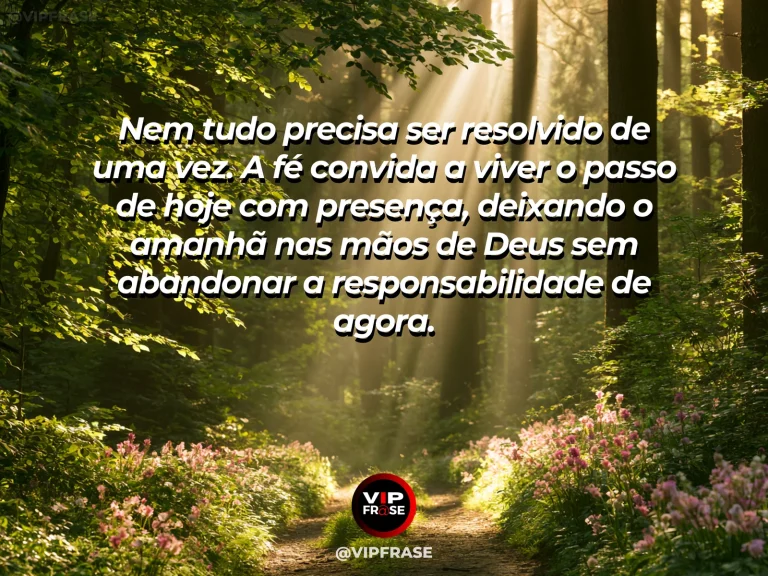 Mensagem de fé sobre trocar pressa por presença, com campo verde com rio sinuoso visto do alto ao amanhecer.