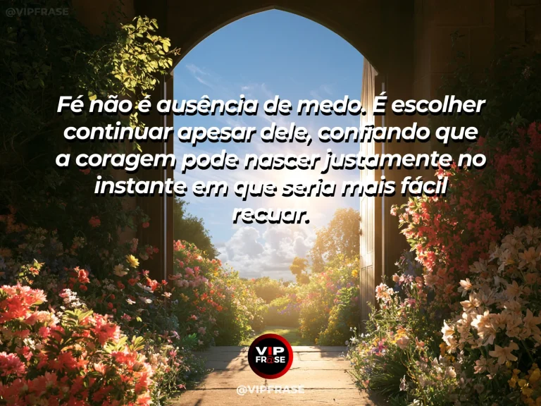 Mensagem de fé e coragem com ponte suspensa atravessando um vale verde.