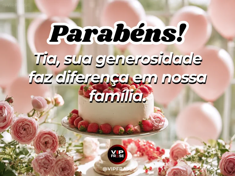 Mensagem de aniversário para tia sobre gratidao, com shared birthday cake and abundant garden flowers on family table.