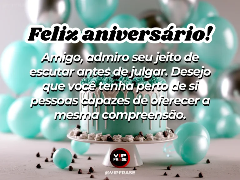 Arte de aniversário para amigo sobre paz, com cenário comemorativo acolhedor e elementos visuais relacionados à amizade.