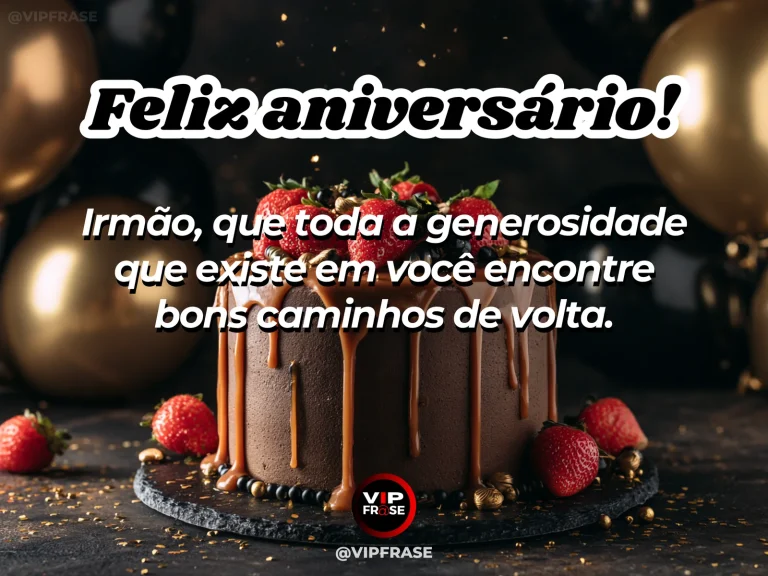 Mensagem de aniversário para irmão sobre carinho, com bolo com fita azul e pequenas flores.