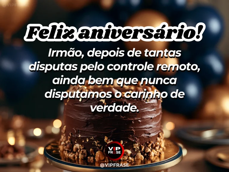Mensagem de aniversário para irmão sobre familia, com cenário festivo em azul e dourado.