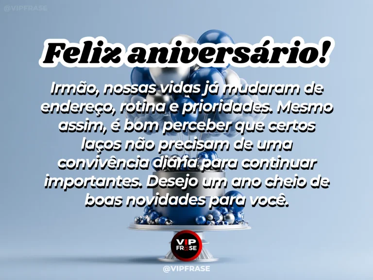 Mensagem de aniversário para irmão sobre familia, com cenário festivo em azul e dourado.