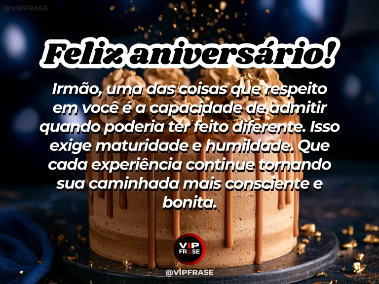 Mensagem de aniversário para irmão sobre sabedoria, com bolo de aniversário e balões.