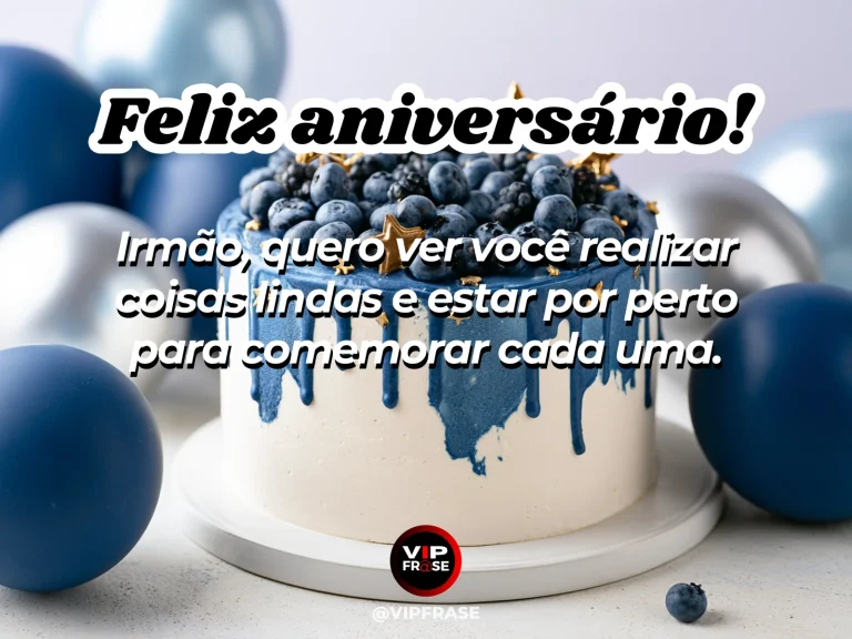 Mensagem de aniversário para irmão sobre conquistas, com bolo com estrelas douradas.