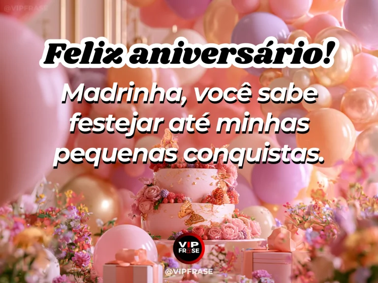 Mensagem de aniversário para madrinha sobre gratidao, com festive pastel balloons beside blooming flowerbeds.