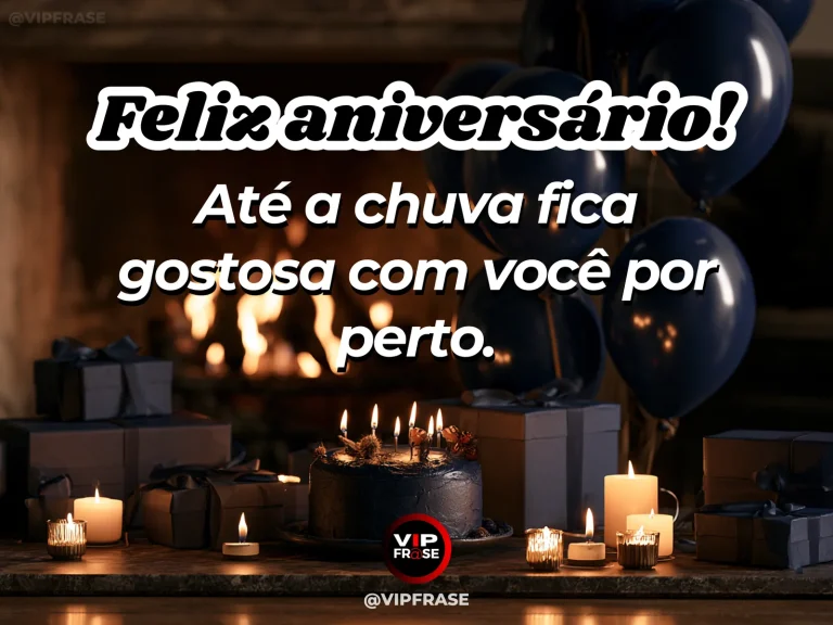 Mensagem de aniversário para namorado sobre amor, com janela com gotas de chuva e flores coloridas iluminadas.