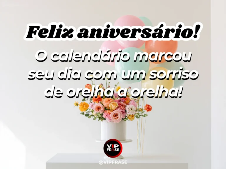 Mensagem de feliz aniversário com arranjo de flores rosadas e amarelas, balões pastel e fundo branco.