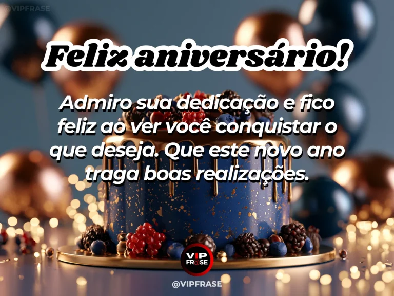 Mensagem de aniversário para namorado sobre sucesso, com árvores floridas diante das montanhas.