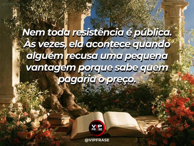 Frase de força sobre fidelidade nas pequenas renúncias, com oliveira milenar solitária sobre rochas antigas entre campos floridos.