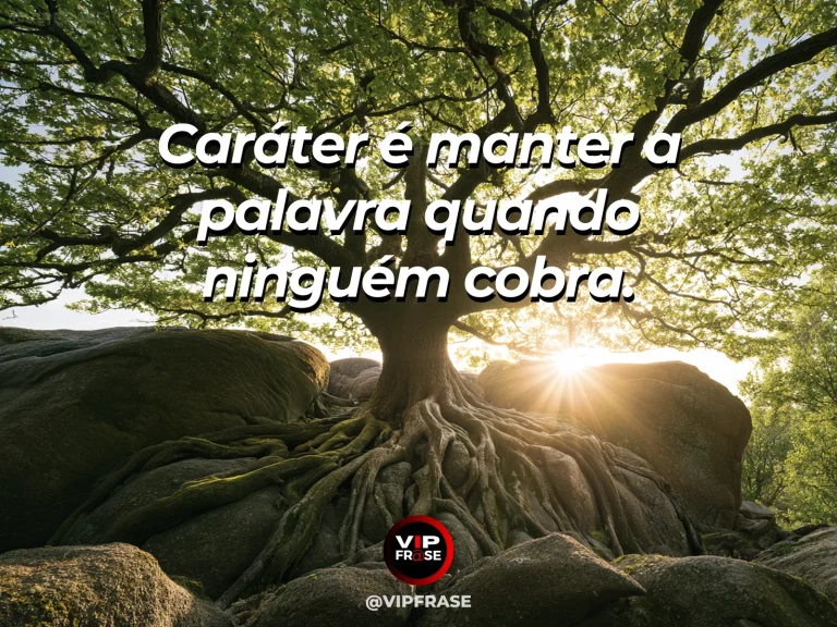 Frase de força sobre firme mesmo no anonimato, ilustrada por um enorme pinheiro solitário iluminado em montanha remota.