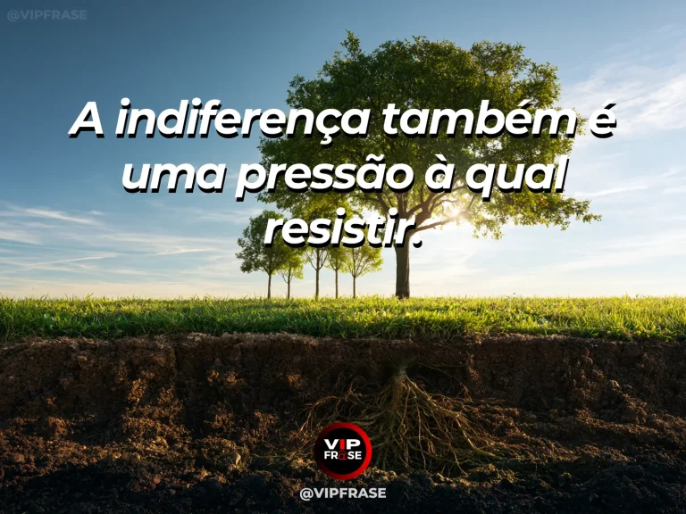 Mensagem de força sobre firmeza contra a indiferença, com pequena árvore enraizada em fenda de rocha imensa.