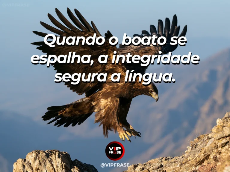 Mensagem de força sobre firmeza diante dos boatos, com águia pousada sobre um rochedo e observando vale.