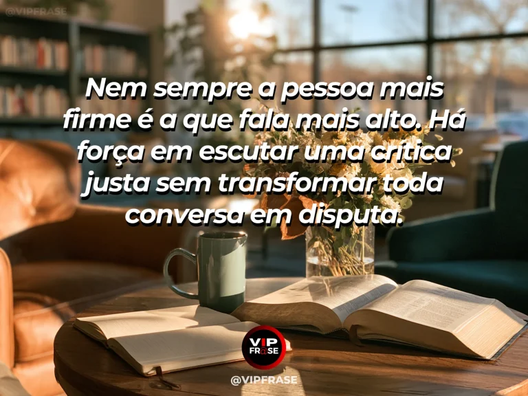 Mensagem de força sobre força para ouvir sem se defender, com águia atenta no alto de precipício verde.