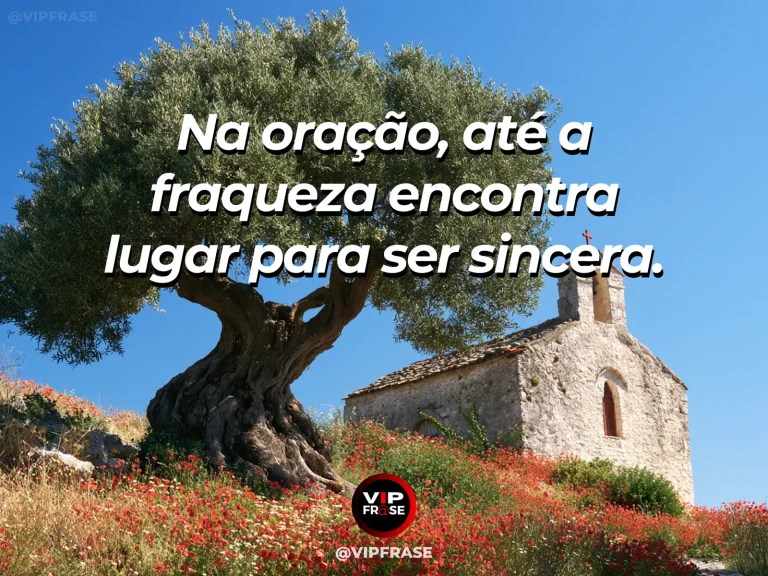 Frase de força sobre fraqueza sem disfarces, com capela esculpida em montanha com luz dourada entrando por uma porta.