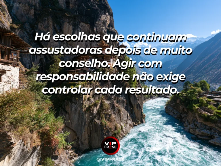 Arte com frase sobre coragem e agir sem controlar os resultados, ilustrada por sailing ship carefully entering a vast fjord beneath towering cliffs.