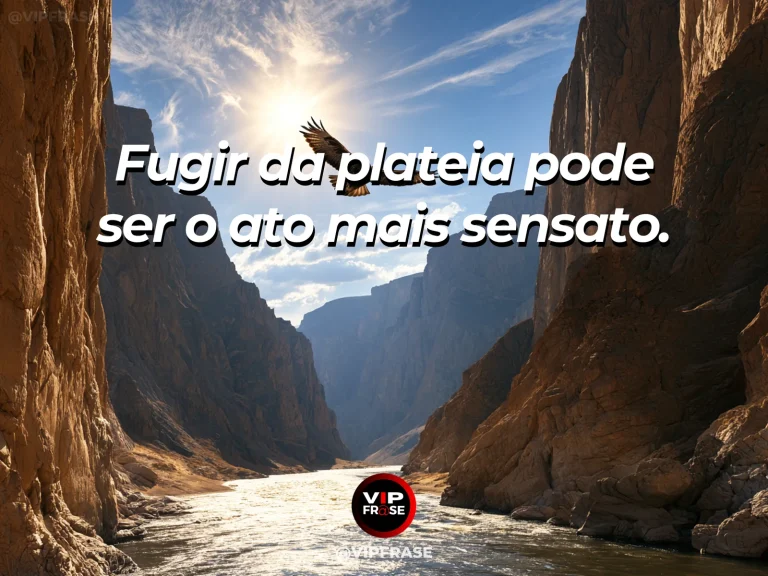 Arte com frase sobre coragem e alem das aparencias, ilustrada por golden eagle flying away from a crowded rocky rookery toward blue horizon.