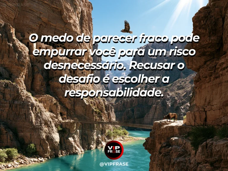 Arte com frase sobre coragem e o perigo de querer provar valentia, ilustrada por goat choosing a stable ledge beside a treacherous gap in the snowy peaks.