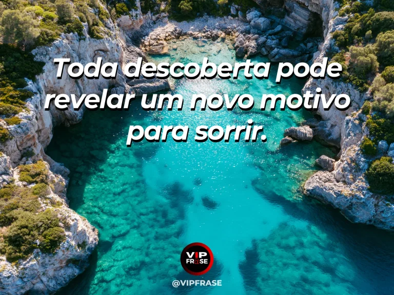 Arte com frase sobre felicidade e a alegria de descobrir, com hidden tropical lagoon beyond a flower framed arch.