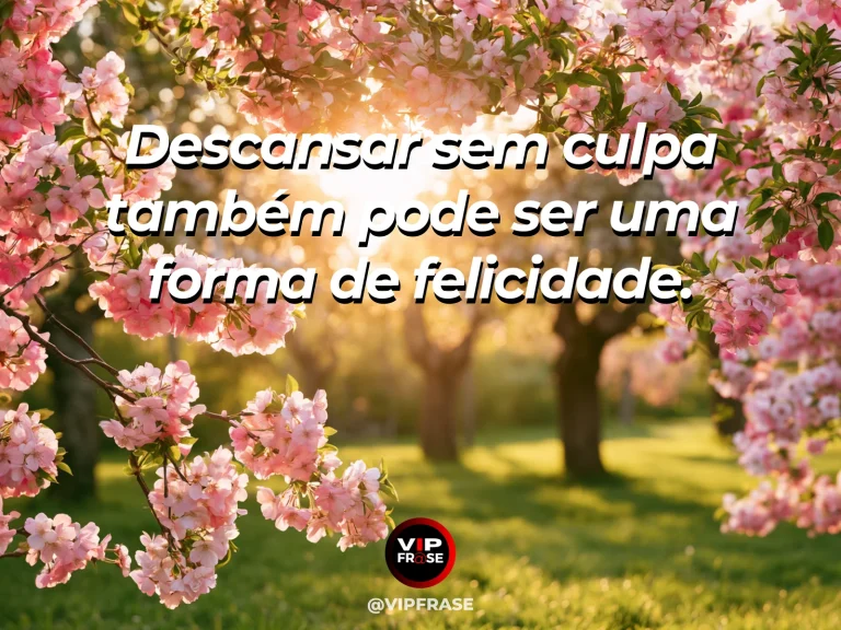 Frase sobre felicidade com soft garden hammock under pink flowered tree at golden hour.