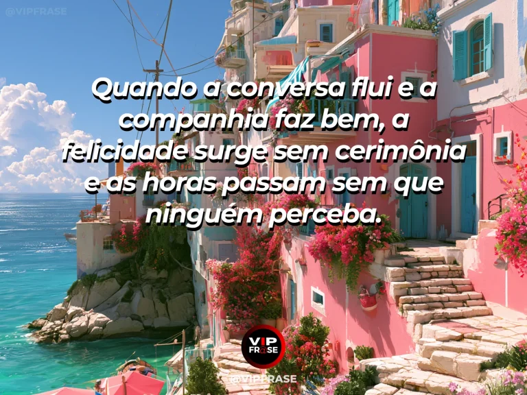 Frase sobre felicidade em cenário de sun drenched Mediterranean cafe terrace com two cups and flowers.