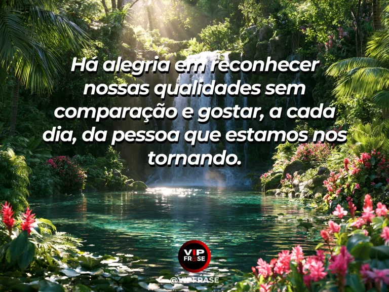 Frase sobre felicidade em cenário de luminous mirror still lake surrounded by colorful spring flowers.