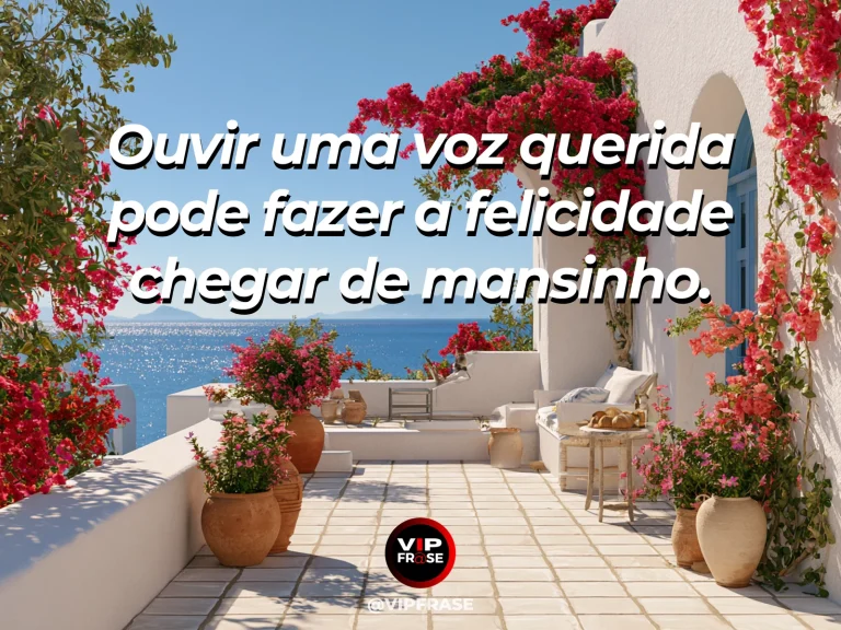 Frase sobre felicidade em cenário de sunny flower framed cottage porch overlooking green hills.
