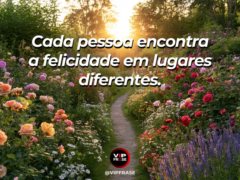 Arte com frase sobre felicidade e a felicidade tem personalidade, com colorful diverging garden paths under clear sky.