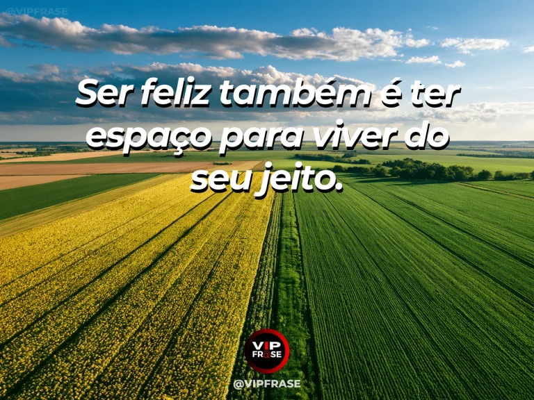 Arte com frase sobre felicidade e alegria e liberdade, com open green hillside under expansive blue sky.