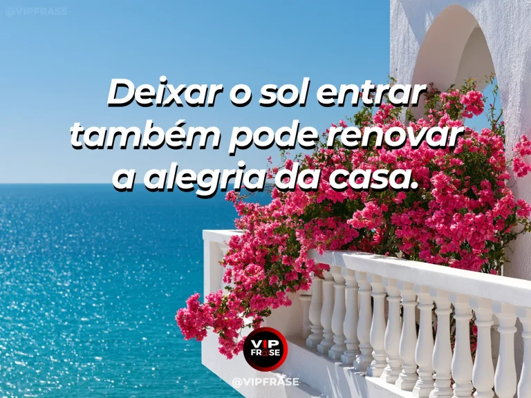Frase sobre felicidade com wide open window overlooking colorful blooming garden with warm morning rays.