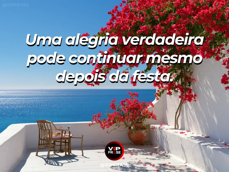 Arte com frase sobre felicidade e felicidade que acompanha, com sunset terrace with flowers after joyful outdoor gathering.