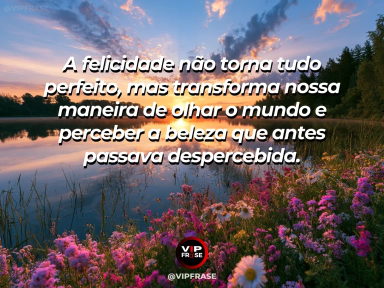 Arte com frase sobre felicidade e o encanto de uma vida alegre, com vivid spring landscape reflected in glass clear water.