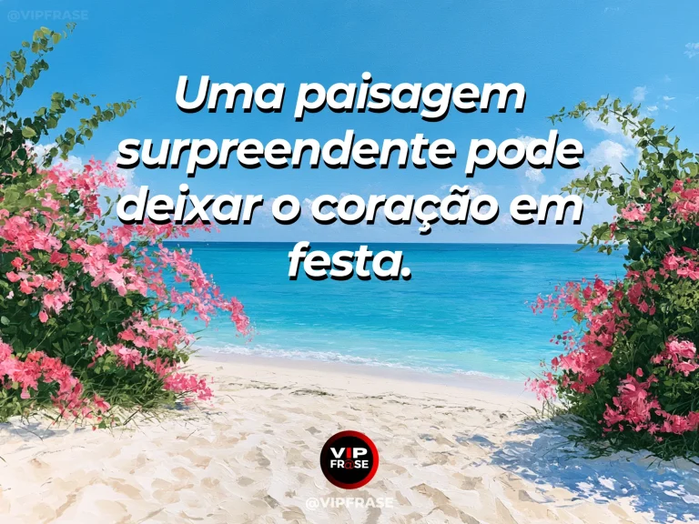 Frase sobre felicidade com magnificent dramatic turquoise coastal panorama framed by vivid pink flowers.