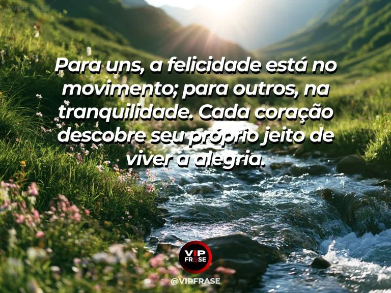 Arte com frase sobre felicidade e o jeito unico de ser feliz, com tranquil lake beside winding hiking path and vivid wildflowers.